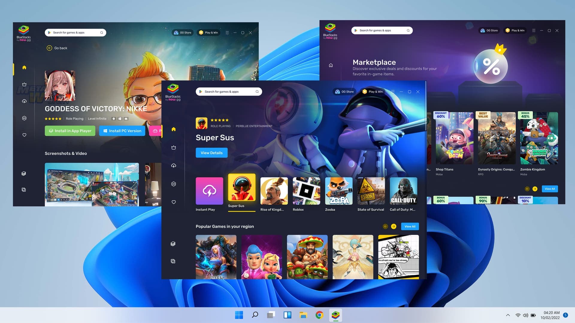 BlueStacks X game store screens